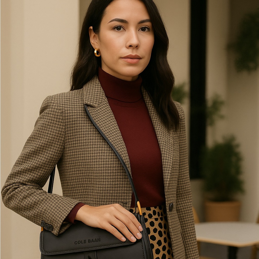 Cole Haan Black Leather Shoulder Bag with Structured Design